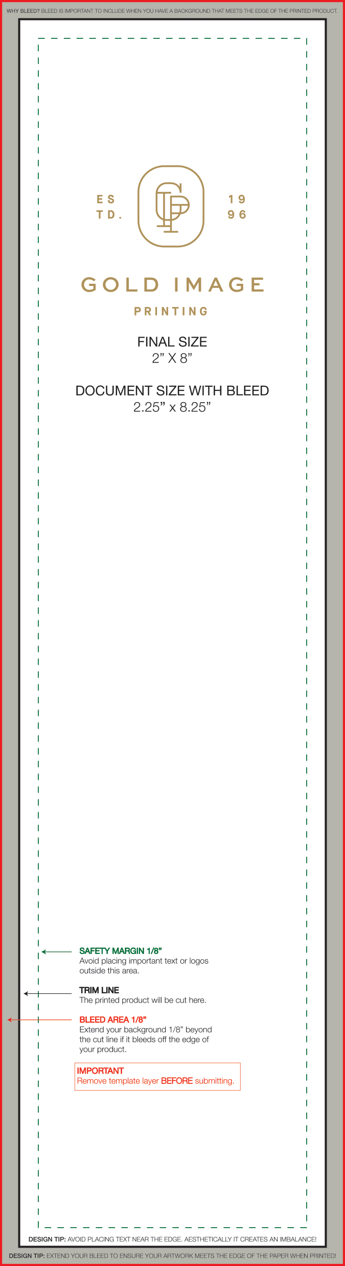 Standard Bookmark Size Template from services.goldimageprinting.com